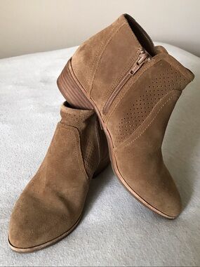 Gianni Bini Tan Suede Perforated Zip Ankle Booties